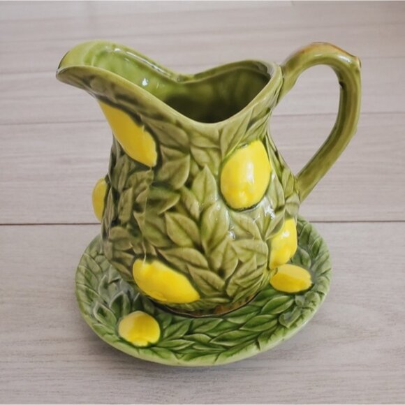 Vintage 70s 80s Japan Relpo Porcelain Style Fruit Lemon Tree Leaf Pitcher - Picture 2 of 8